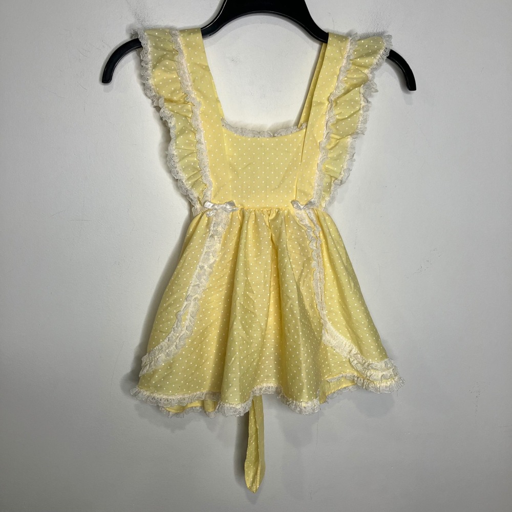 Vintage Mini world yellow polka dot pinafore‎ dress girls size 5 cottagecore